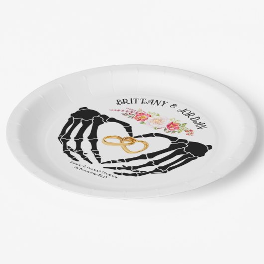 Licht gotisch skelet handen bruiloft papieren bordje (Gekanteld)