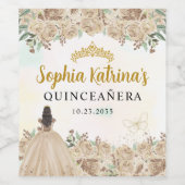 Licht Goud Bloemen Jurk Tiara Quinceanera Verjaard Wijn Etiket (Enkel label)