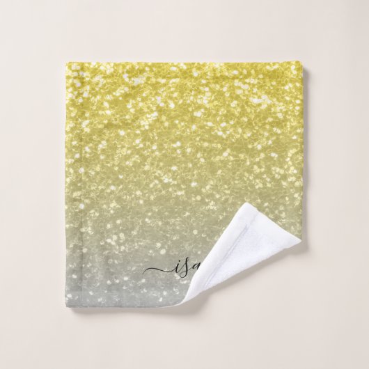 Licht goud grijs ombre faux sparkles Aangepaste na Bad Handdoek (Wasdoekje)