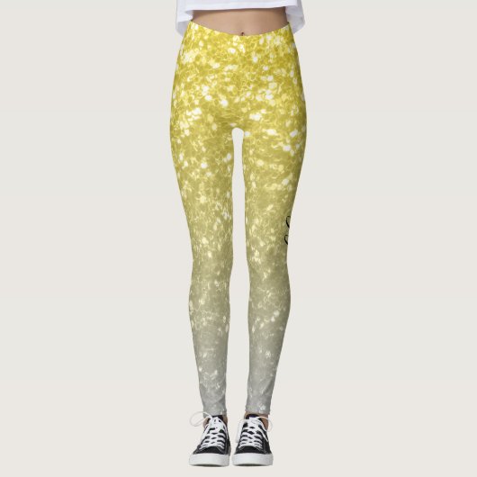 Licht goud grijs ombre faux sparkles Aangepaste na Leggings (Voorkant)