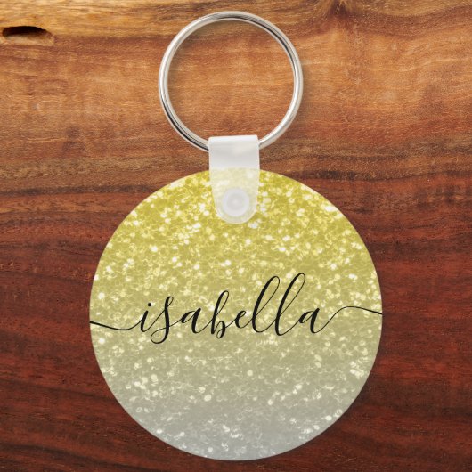 Licht goud grijs ombre faux sparkles Aangepaste na Sleutelhanger (Achterkant)