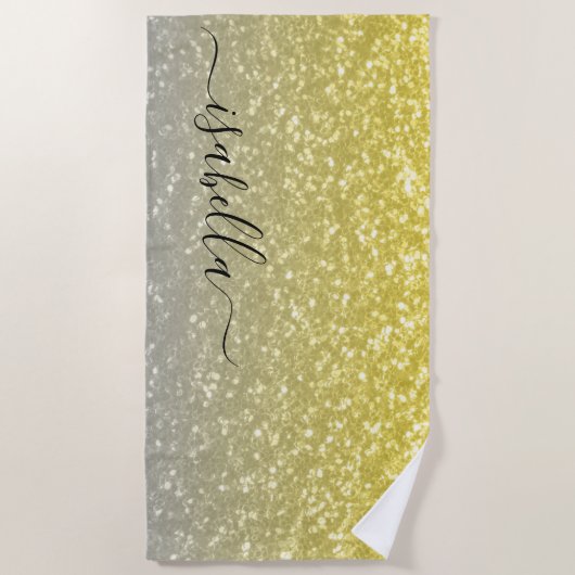 Licht goud grijs ombre faux sparkles Aangepaste na Strandlaken (Voorkant)