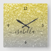 Licht goud grijs ombre faux sparkles Aangepaste na Vierkante Klok (Voorkant)