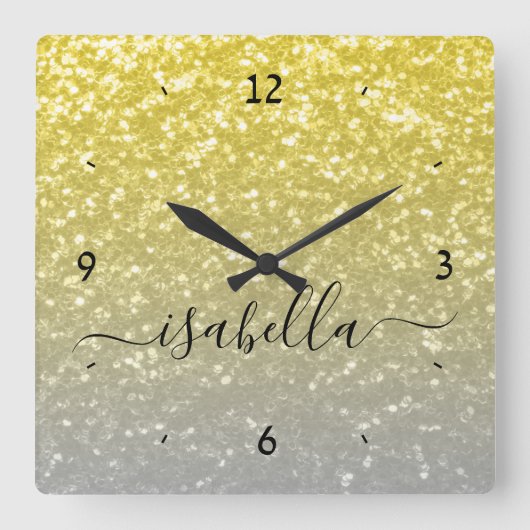 Licht goud grijs ombre faux sparkles Aangepaste na Vierkante Klok (Voorkant)