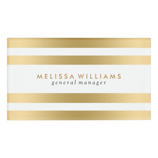 Licht Goud & Witte Strepen Modern Ontwerp Naambadge (Voorkant)