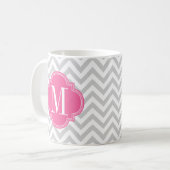 Licht grijs Chevron Zigzag gepersonaliseerd Monogr Koffiemok (Voorkant links)