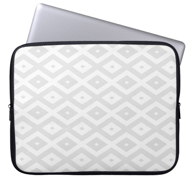 Licht grijs en wit diamantpatroon laptop sleeve (Voorkant)