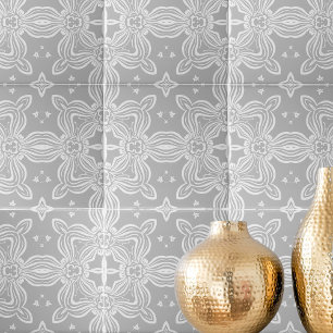 Licht grijs en wit  elegant Damaspatroon Tegeltje