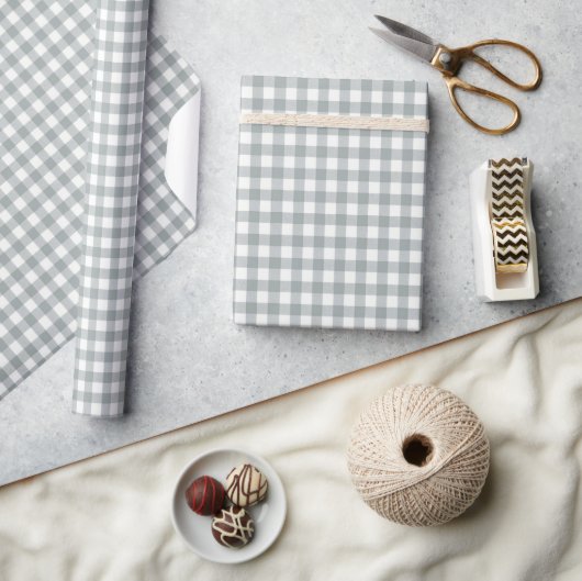 Licht Grijs en Wit Gingham Cadeaupapier (Crafts)