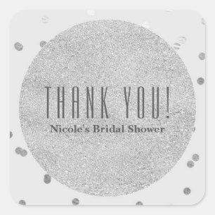 Licht grijs en Zilver glanzende Confetti Stippen M Vierkante Sticker