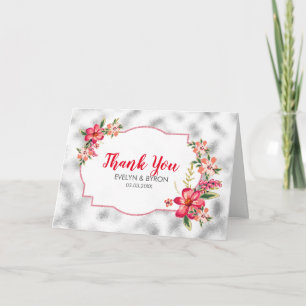 Licht grijs glas en roze bloemen bedankkaart