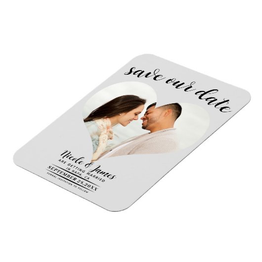 Licht Grijs Hart Foto Bruiloft Save the Date Magneet (Linkerzijde)
