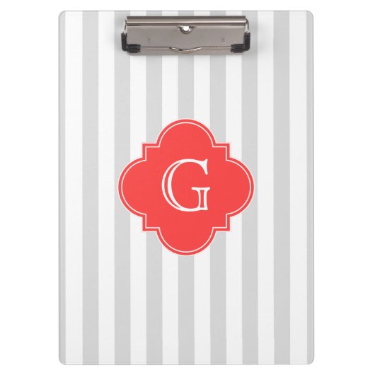 Licht grijs Witte strepen Koraal Rood Monogram Eti Klembord (Voorkant)