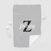 Licht grijs zwart monogram op maat golfhanddoek (Insitu)