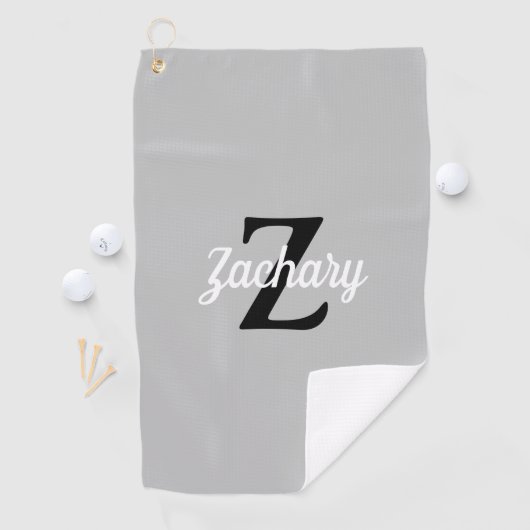 Licht grijs zwart monogram op maat golfhanddoek (Insitu)