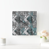 Licht grijze geometrische afdruk. Mat op de vloer Vierkante Klok (Huis)