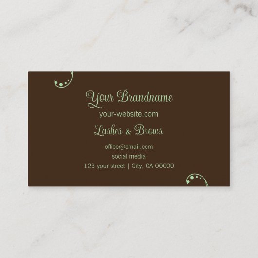 Licht Groen en Bruin Sierlijk Gekronkeld  Visitekaartje (Achterkant)
