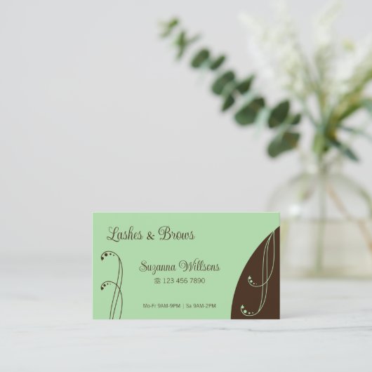 Licht Groen en Bruin Sierlijk Gekronkeld  Visitekaartje (Staand voorkant)