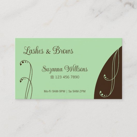 Licht Groen en Bruin Sierlijk Gekronkeld  Visitekaartje (Voorkant)