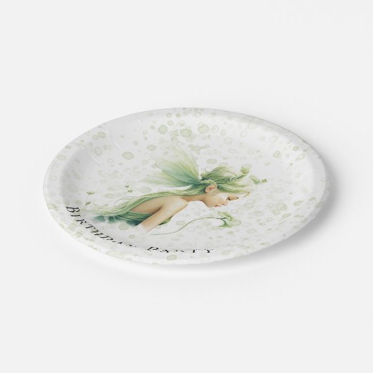 Licht Groen Fairy Alcohol Ink Meisje Verjaardagsfe Papieren Bordje (Gekanteld)