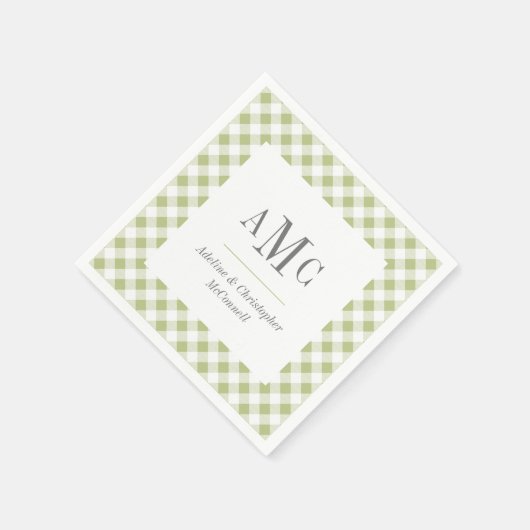 Licht Groen Gingham Monogram en Naam Servet (Hoek)