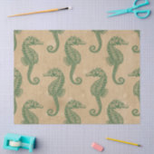 Licht groene zeepaardjes op Tan-decoupage Tissuepapier (Craft)