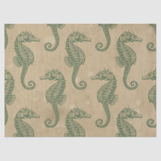 Licht groene zeepaardjes op Tan-decoupage Tissuepapier (Voorkant)