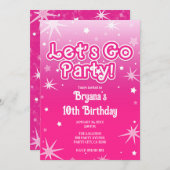 Licht & Heet Roze Sparkle Stars Laten we gaan fees Kaart (Voorkant / Achterkant)