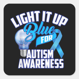 Licht het blauw op voor autisme bewustzijn geeft b vierkante sticker