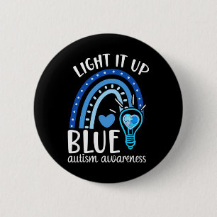 Licht het blauwe autisme T-shirt op dat ik blauw v Ronde Button 5,7 Cm