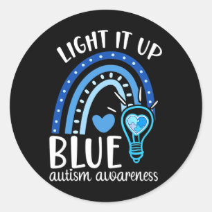 Licht het blauwe autisme T-shirt op dat ik blauw v Ronde Sticker