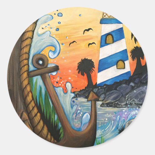 Licht huis Uitzicht Ronde Sticker (Voorkant)