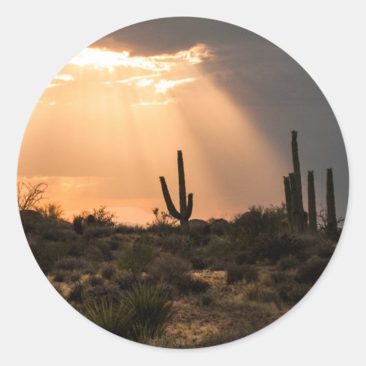 Licht in de woestijn ronde sticker (Voorkant)
