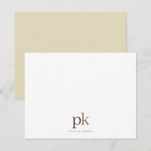 Licht Khaki Modern Neutraal Bruin Monogram Notitiekaartje