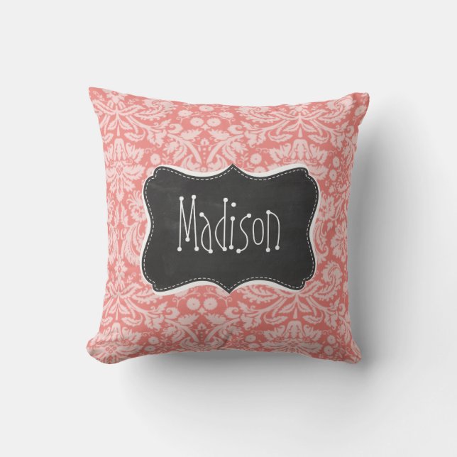 Licht koraal Damask;  alkboard er uitzien Kussen (Voorkant)