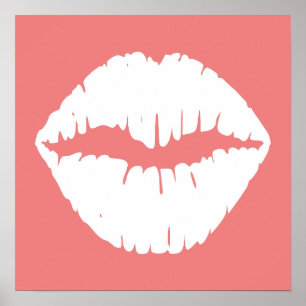 Licht koraal en witte lips poster