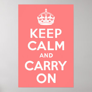 Licht Koraal Keep Calm and Carry On Poster