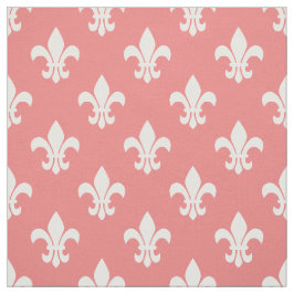 Licht koraal, wit fleur de lis patroon stof