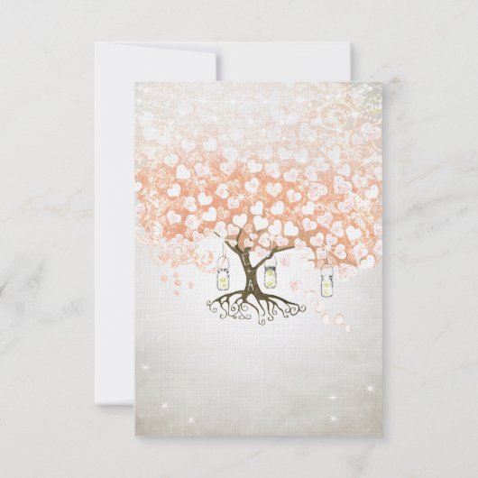 Licht koraalhartritme-bladerriet-bruiloft nodigt u kaart (Achterkant)
