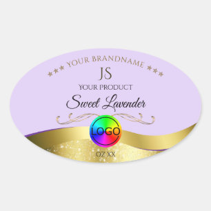 Licht Lila Wavy Gold Logo Monogram Productlabel Ovale Sticker