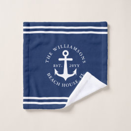 Licht marineblauw wit nautisch anker op maat washandje
