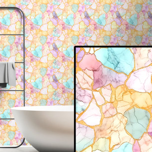 Licht Mauve Roze Paarse Aqua Geel Goud Marbled Behang