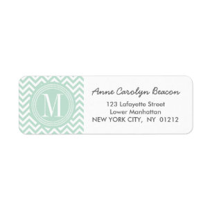 Licht Mint Chevron Zigzag Gepersonaliseerd Monogra Etiket