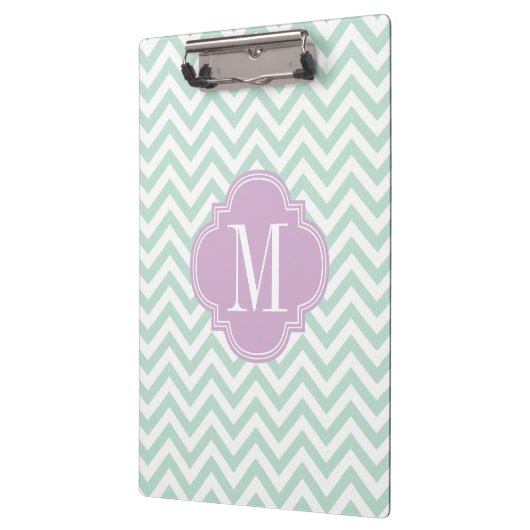 Licht Mint Chevron Zigzag Gepersonaliseerd Monogra Klembord (Links)