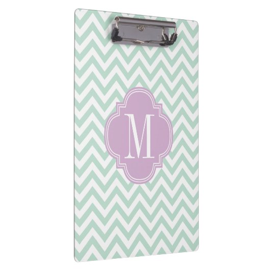 Licht Mint Chevron Zigzag Gepersonaliseerd Monogra Klembord (Rechts)