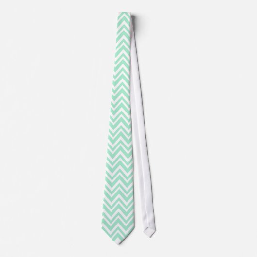 Licht Mint Green en Wit Zigzag Patroon Stropdas (Voorkant)