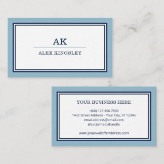 Licht & Navyblauwe Rand Monogram Visitekaartje