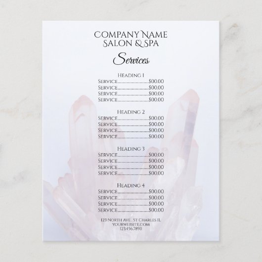Licht Paars Crystals Spa Salon Services Menu (Voorkant)