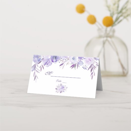 Licht Paars Dusty Blue Floral Violet Table Number (Achterkant)