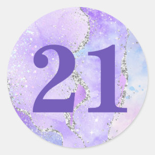Licht Paars en zilver Faux Glitter Agate Birthday Ronde Sticker
